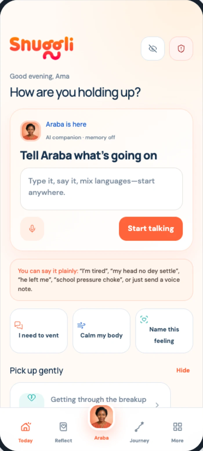 Snuggli check-in and Araba interface